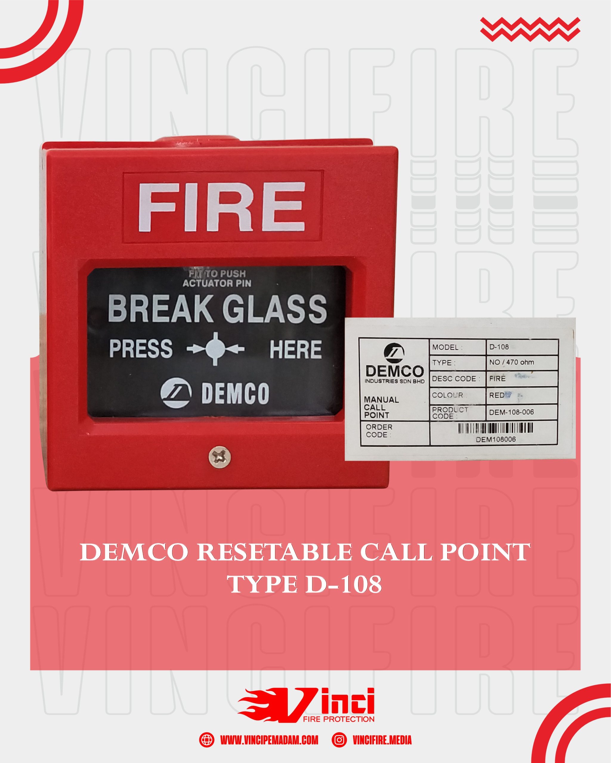 Demco Resetable Call Point Break Glass D-108